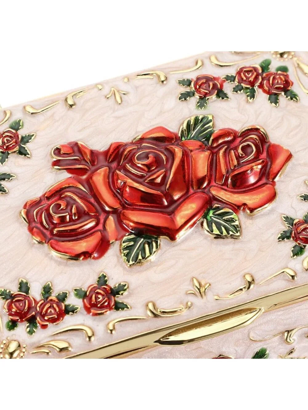 Vintage Small Metal Beige Trinket Case Engraved Jewelry Storage Box For Necklace